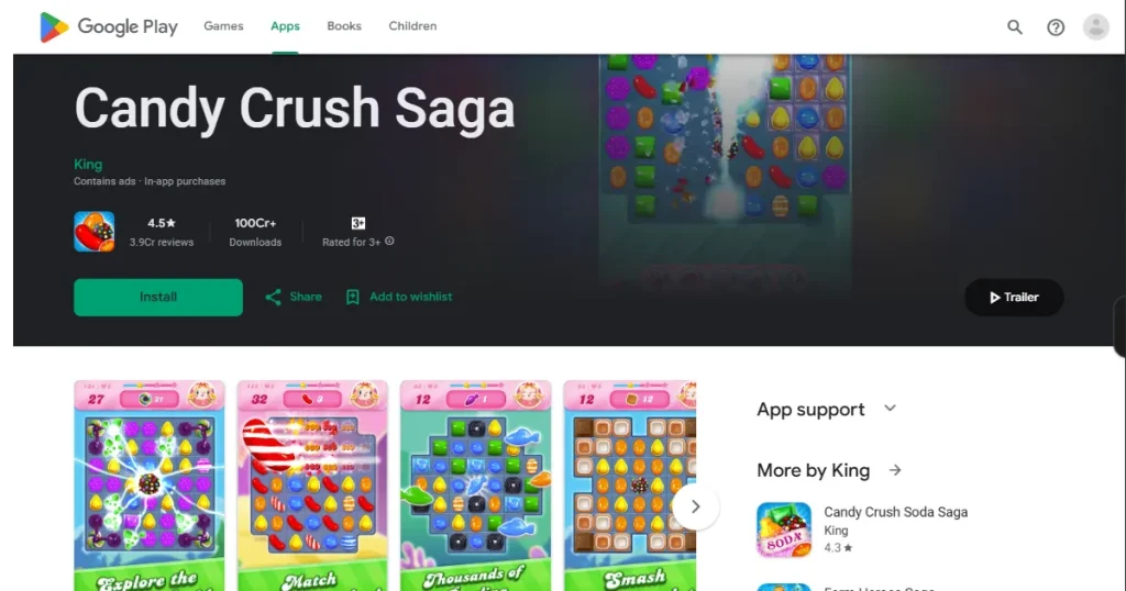 Candy crush on Google Play Store screenshot requirements