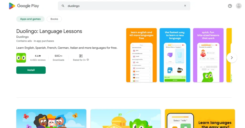 Duolingo app on Play Store