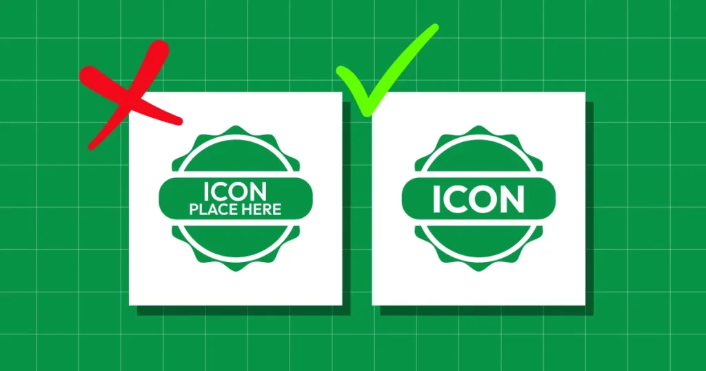Avoid text-heavy icons vs clean icon design