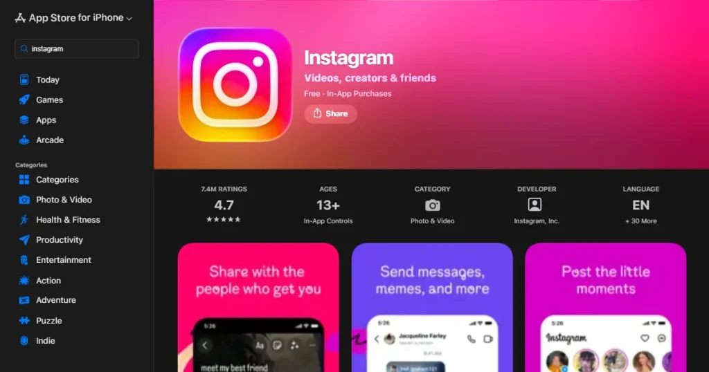 Study Instagram's app screenshot designs