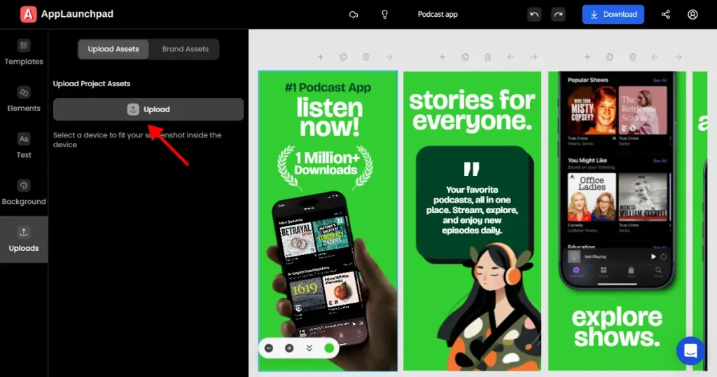 Upload your app screenshots to add it to the template