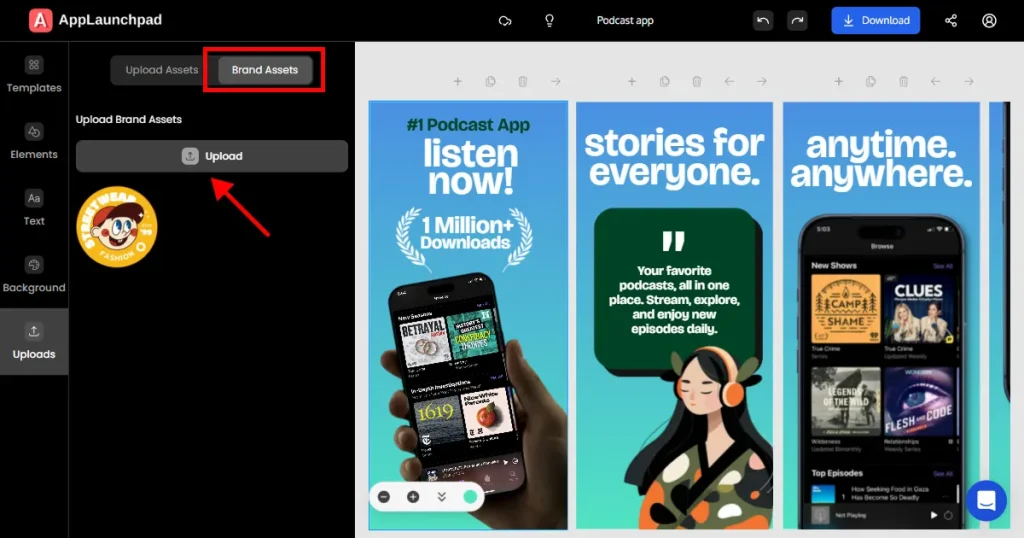 Add brand asset like logo to the app screenshot