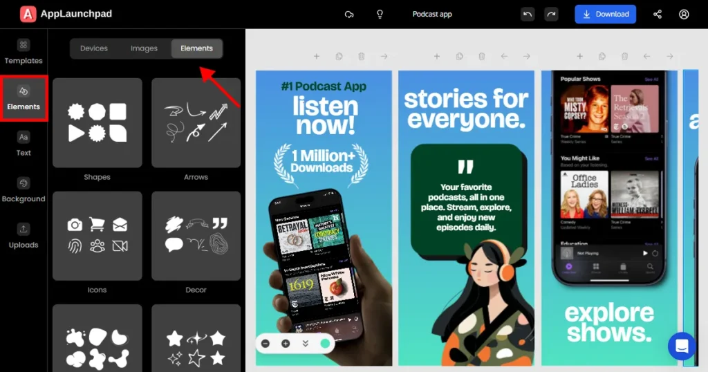 Add extra elements to your app screenshots