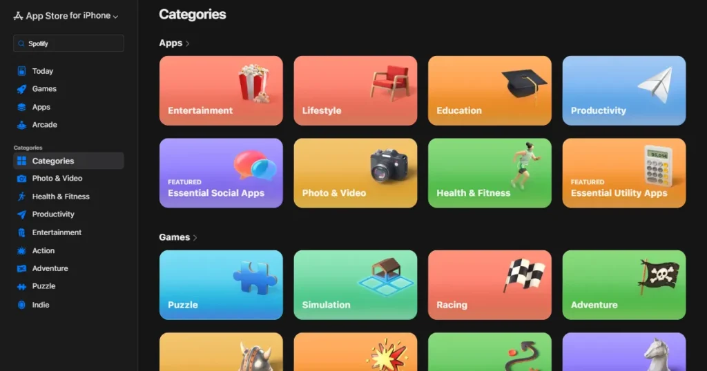 App Store app categories