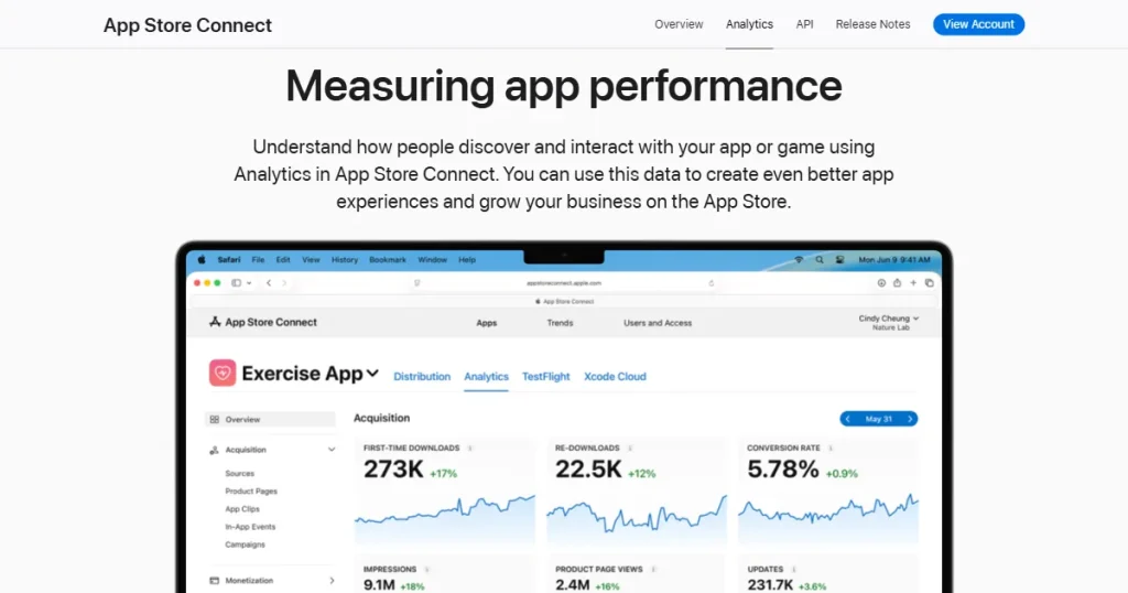 App Store connect page