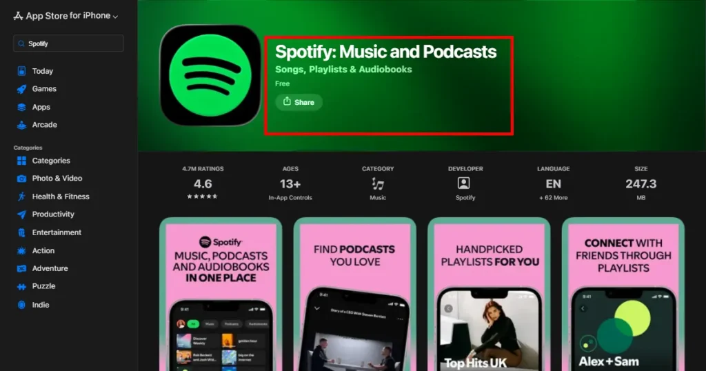 Spotify app on App Store