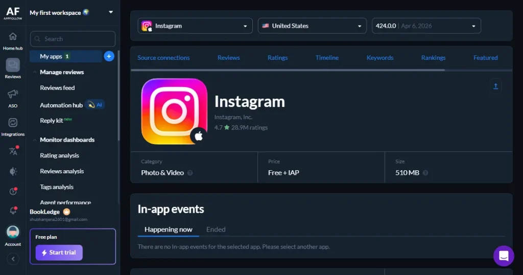 Appfollow instagram analytics homepage