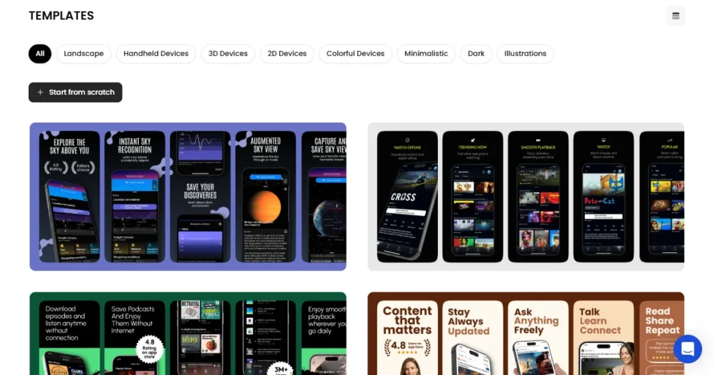 iPhone screenshot templates on AppLaunchpad screenshot generator