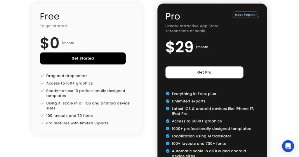 AppLaunchpad’s pricing dashboard