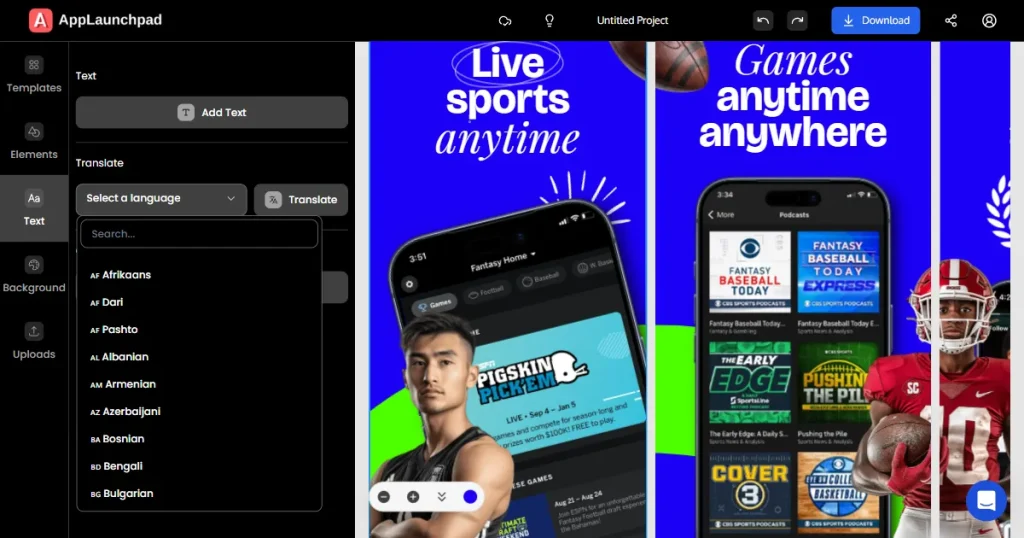 Localizing a screenshot set on AppLaunchpad