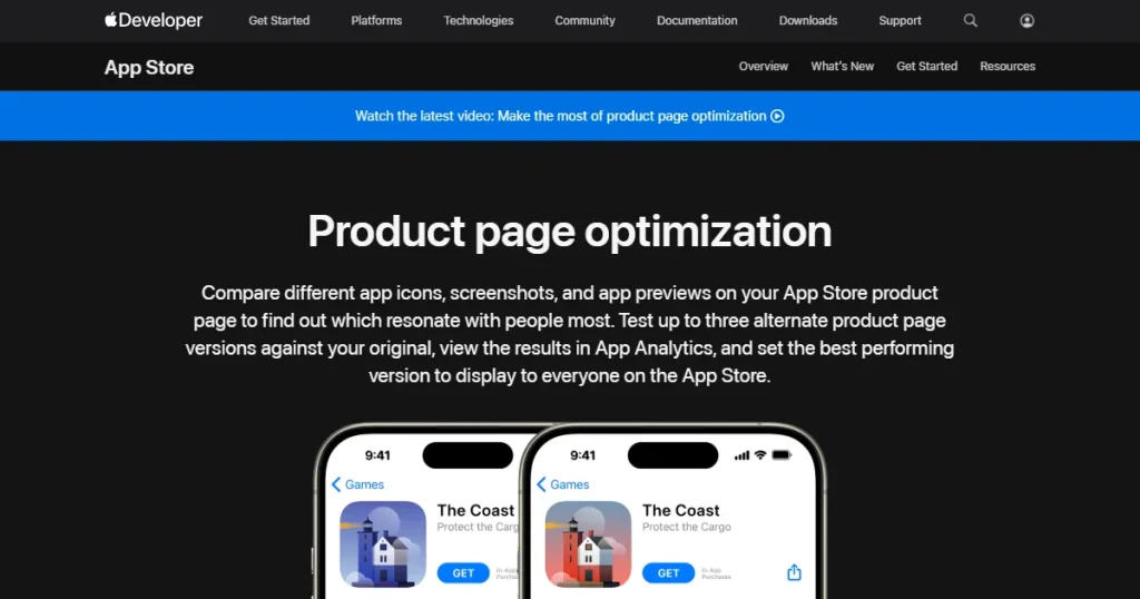 Apple's product page optimization homepage