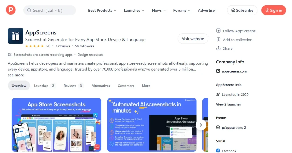 appscreens review on Product Hunt