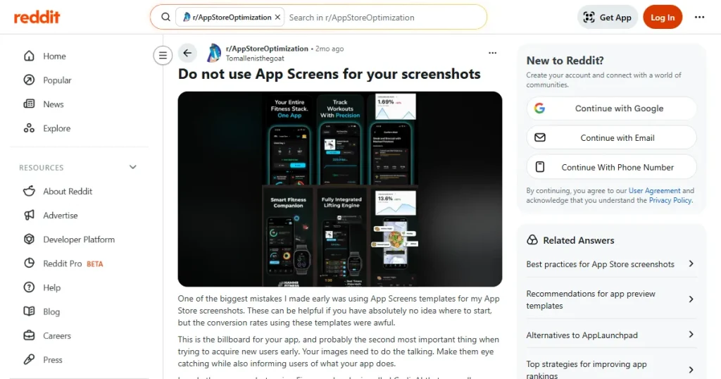 appscreens user feedback on Reddit