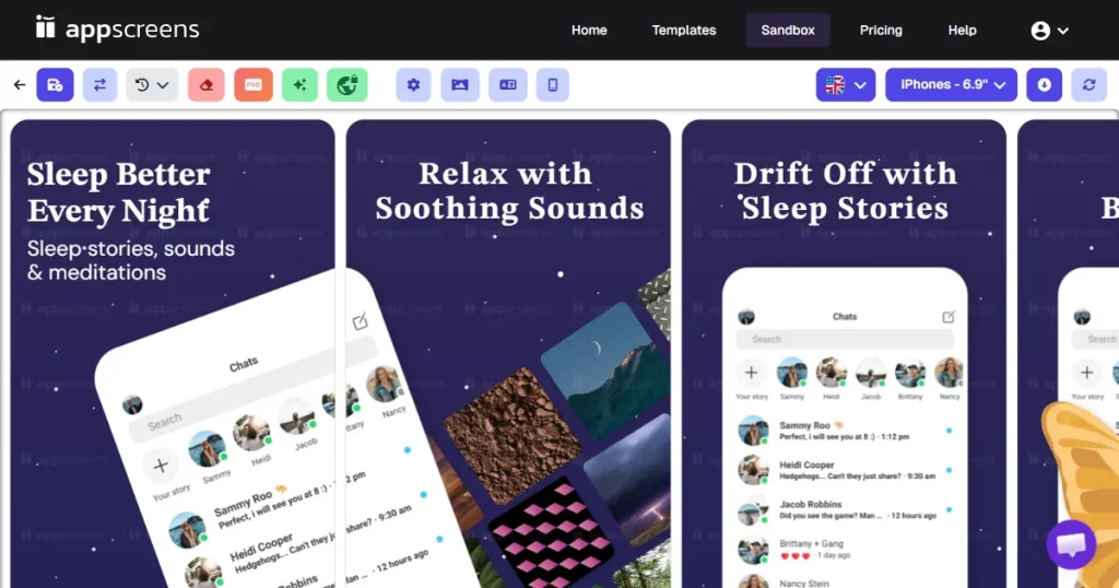 AppScreens templates sandbox editor