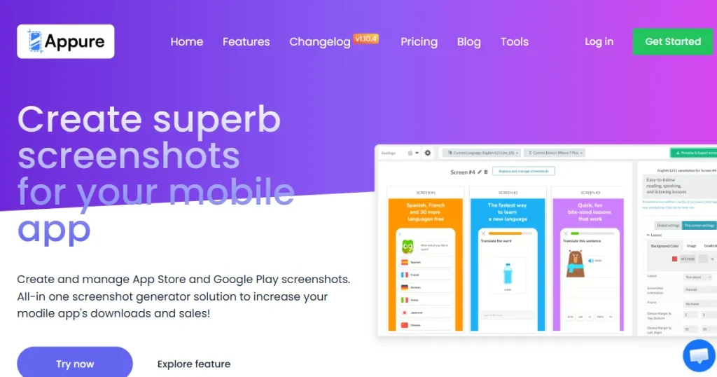 Appure screenshot generator dashboard