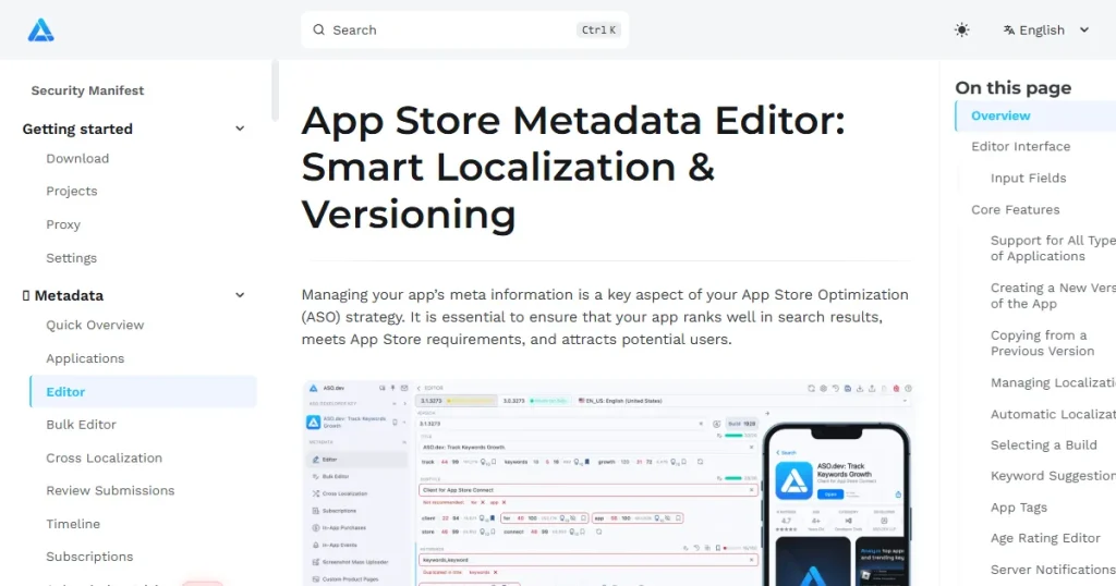 ASO.dev app store metadata editor