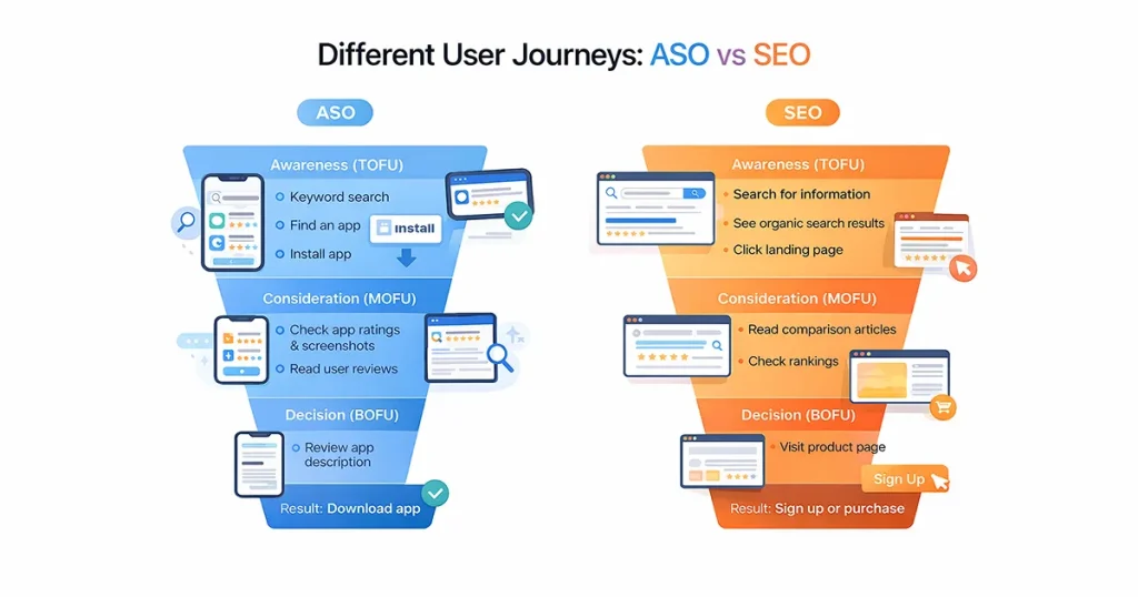 ASO and SEO user journey.