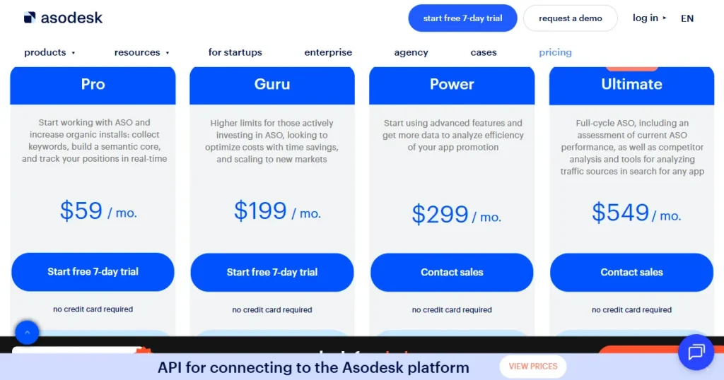 Asodesk’s pricing page