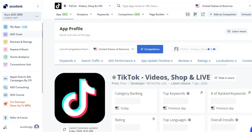 Asodesk tiktok analytics homepage