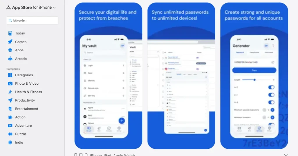 Bitwarden app store screenshots