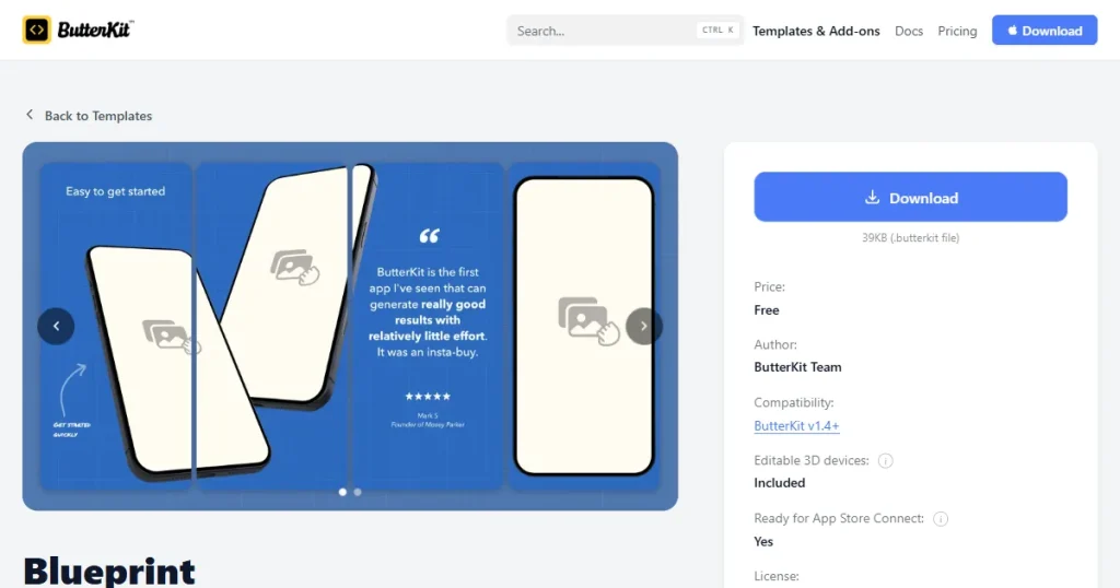 Screenshot template on Butterkit