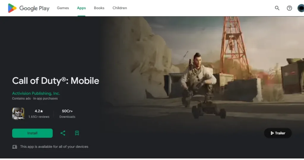 Call of duty preview video on Google Play Store