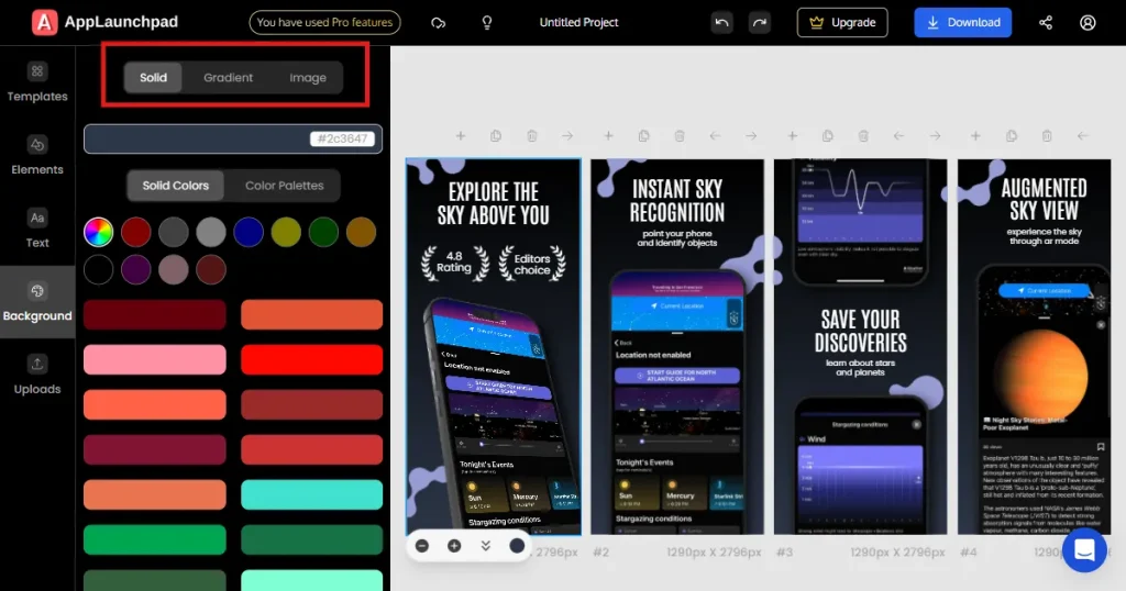 Customize background of the app screenshots