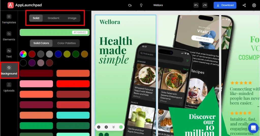 Change the background color of the screenshots
