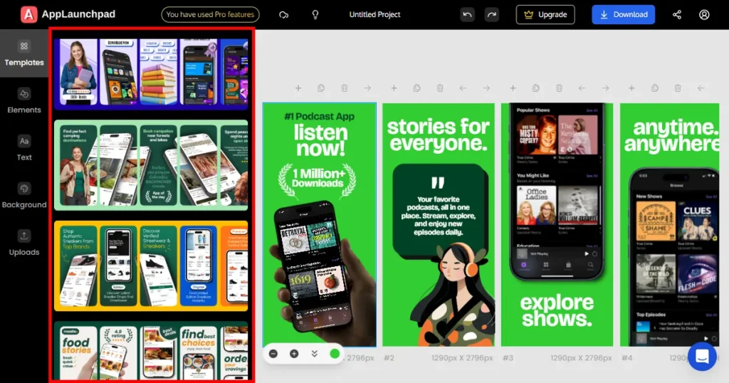 Change screenshot template inside the editor