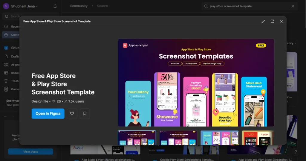Choose a pre designed play store screenshot in figma