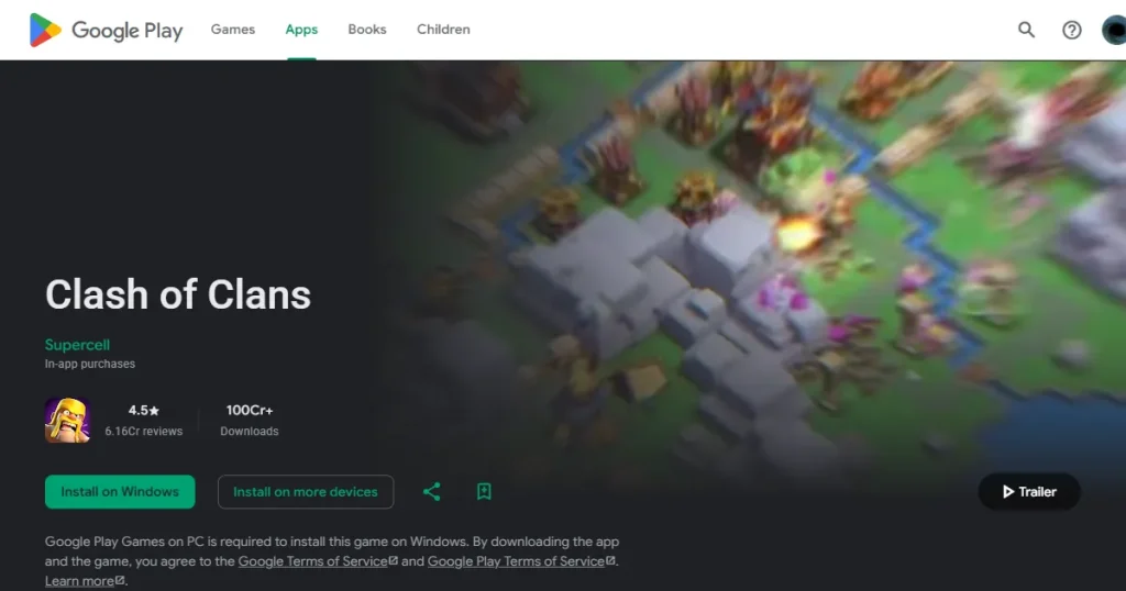 Clash of clans preview video on Google Play Store