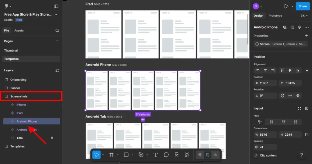Click on android phone in figma