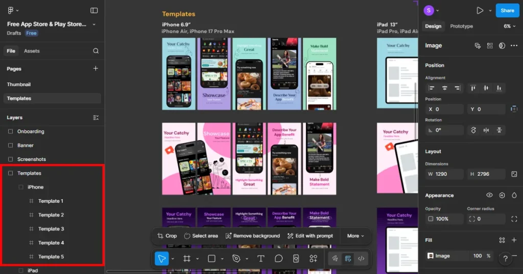 Click on iPhone under templates to view you app store screenshots