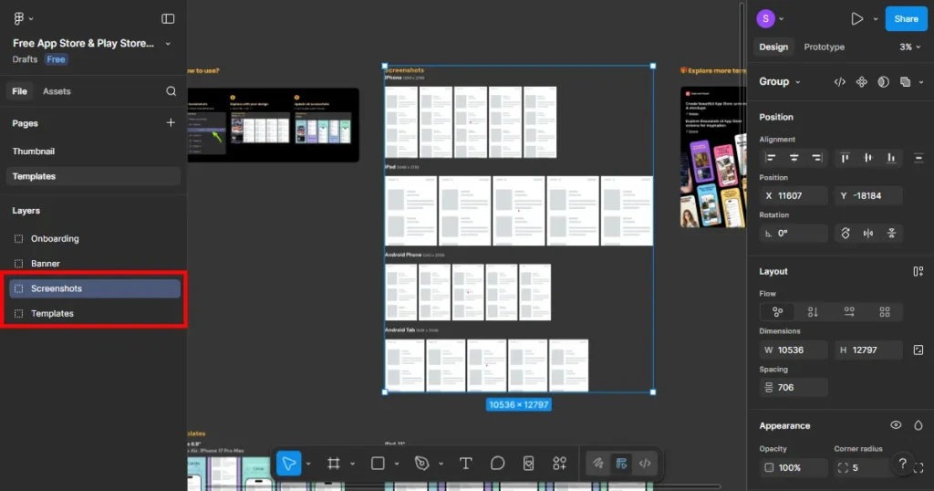 Click on layers in figma to create app store screenshots