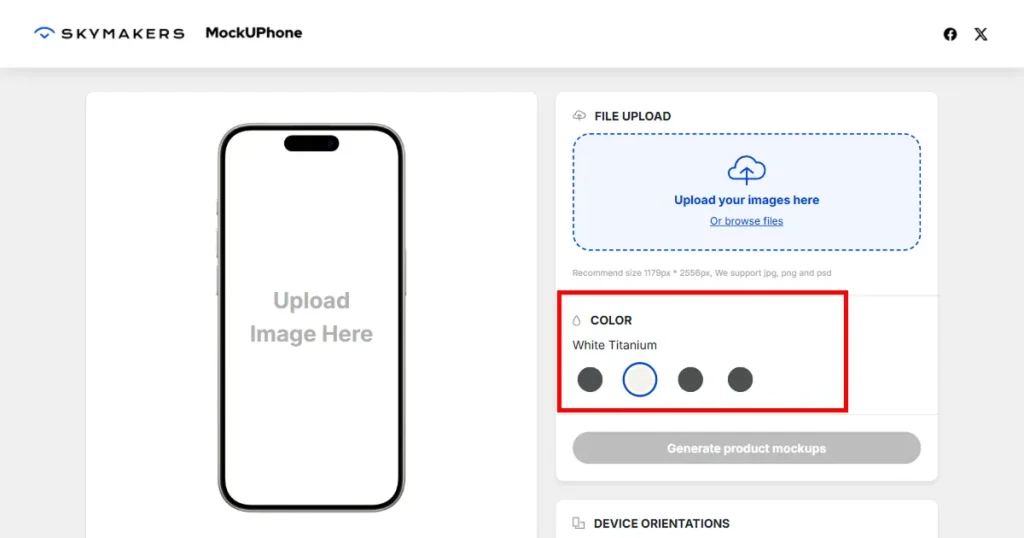 Multiple color options on MockUPhone