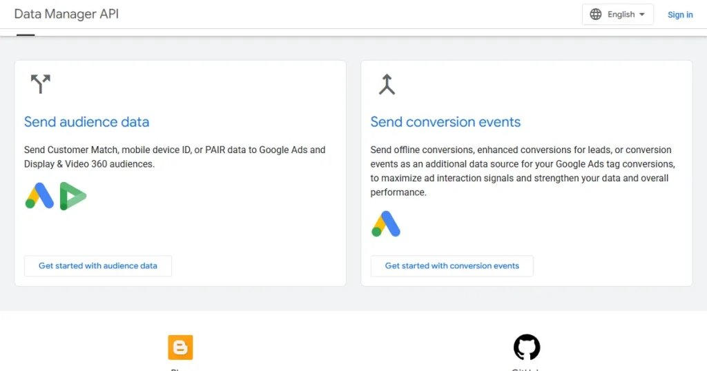 Google Data Manager API dashboard showing audience data