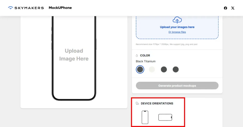 Device orientation on MockUPhone