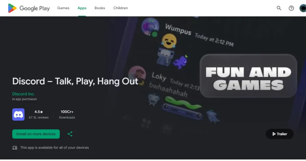 Discord preview video on Google Play Store