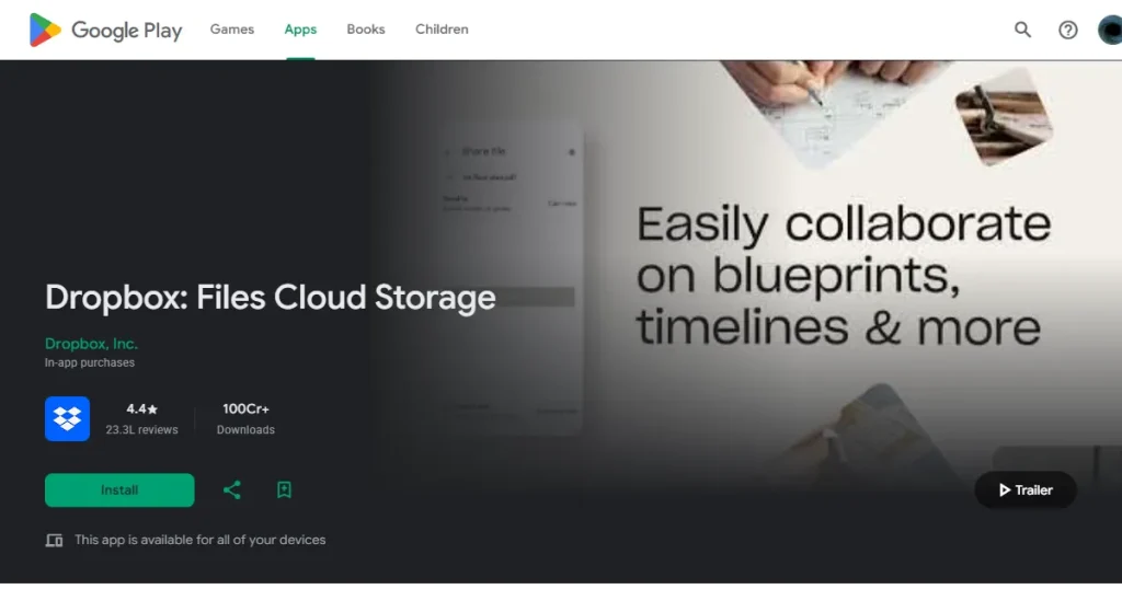 Dropbox preview video on Google Play Store