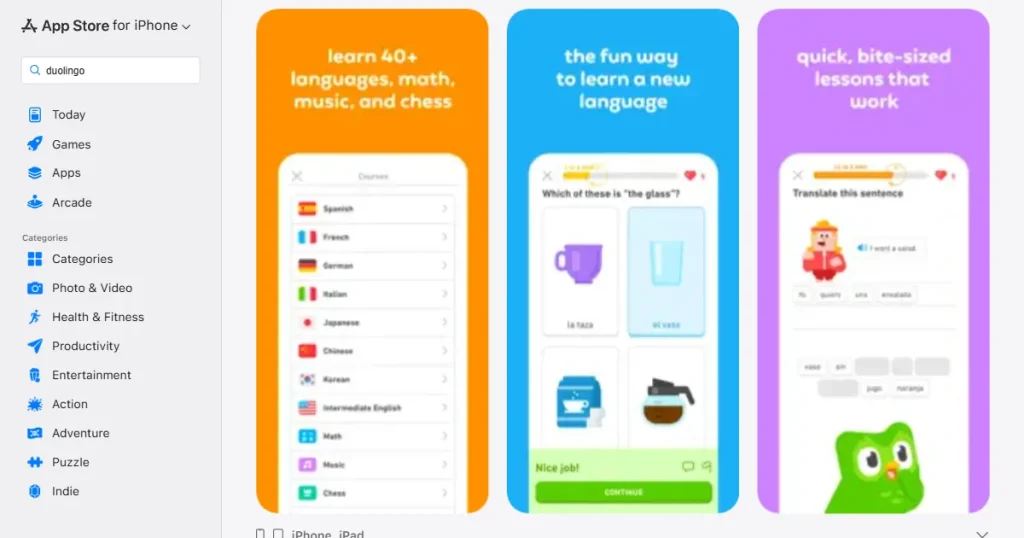 Duolingo App Store listing