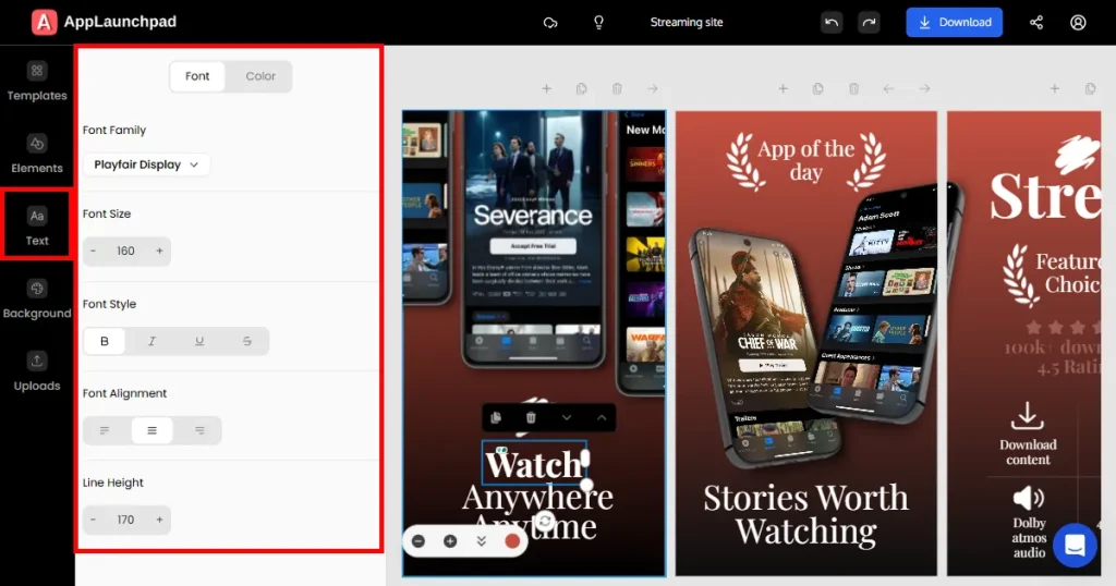Edit text captions of the play store screenshots
