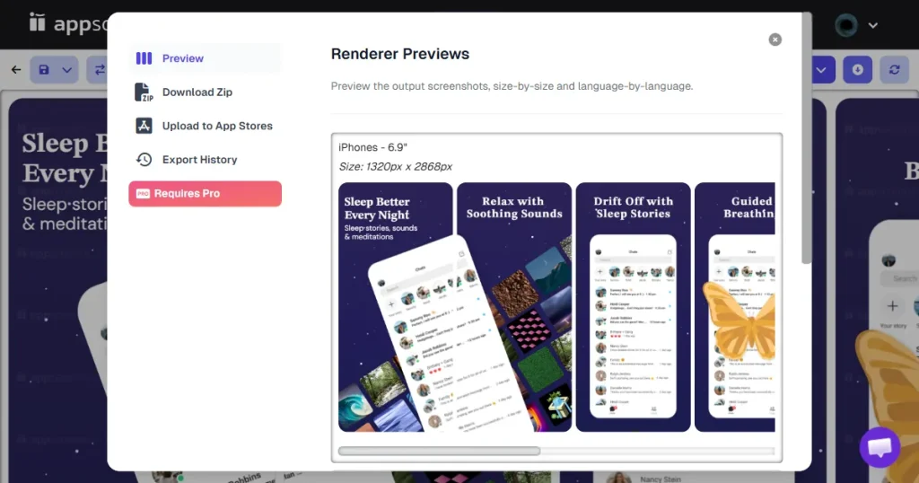 appscreens export controls settings