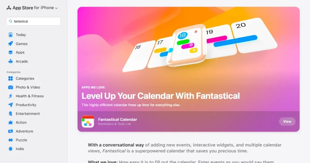 Fantastical calender app featured on the App Store