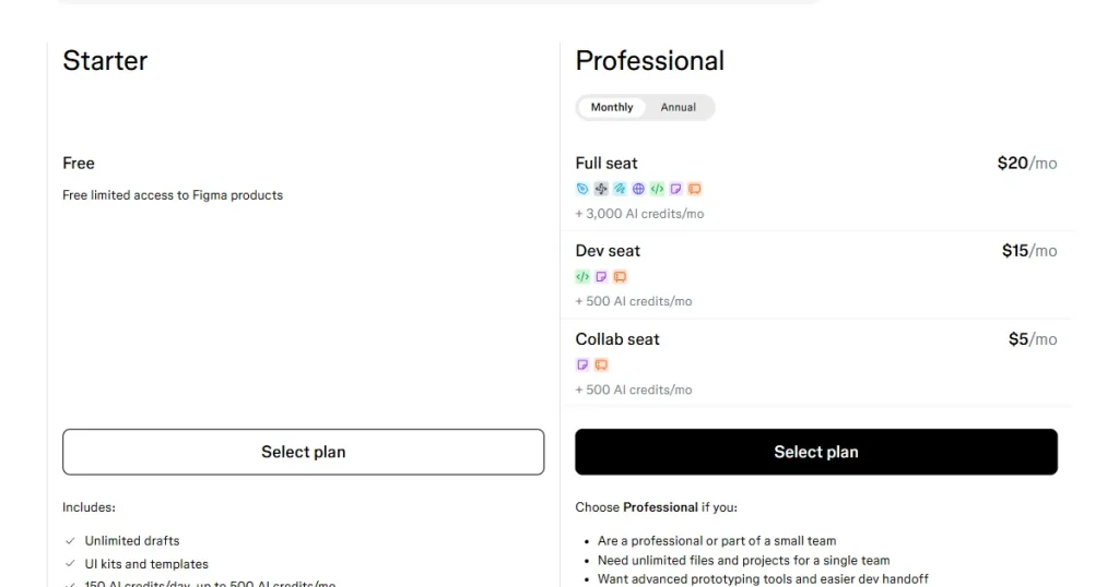 Figma pricing page