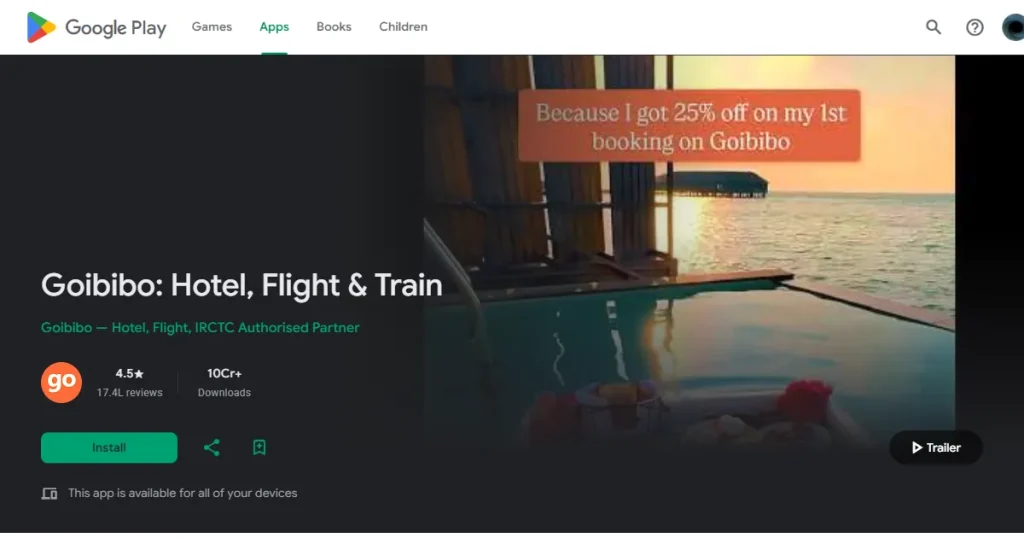 Goibibo preview video on Google Play Store