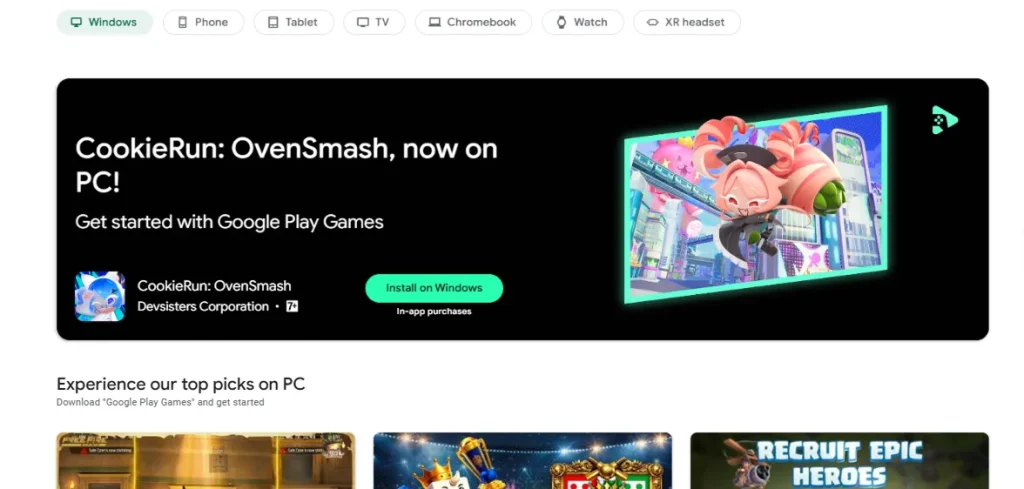 Google Play games on showing CookieRun game