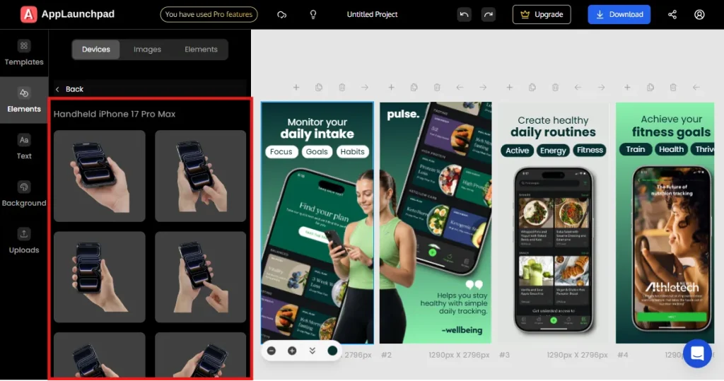 Handheld device frames on AppLaunchpad