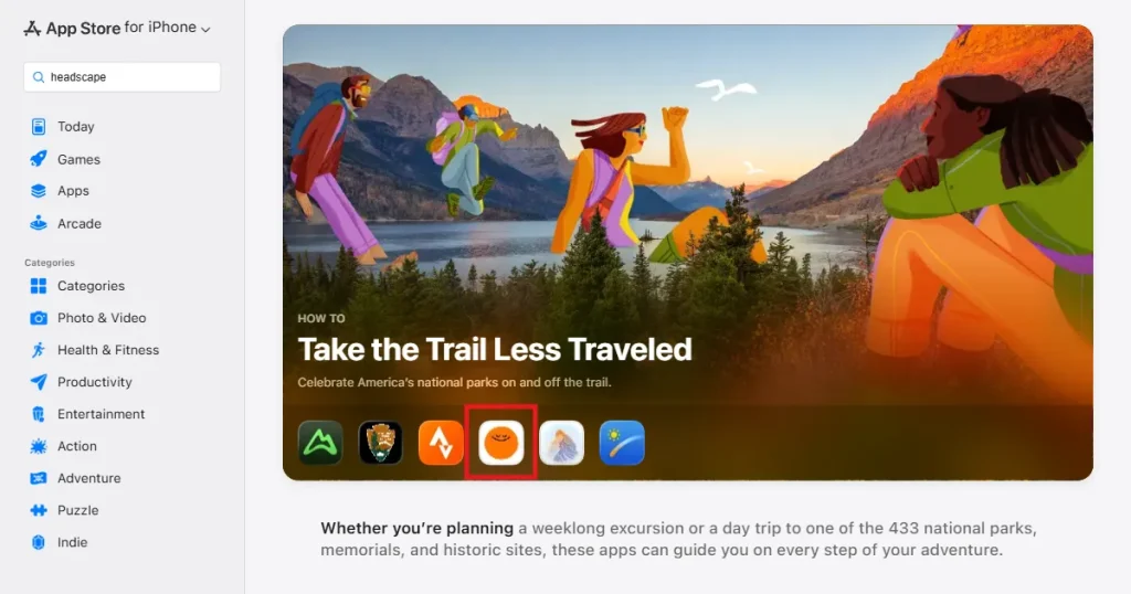 Headspace app featured on the App Store