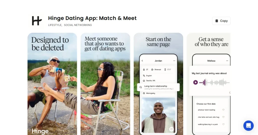 Hinge app store screenshots