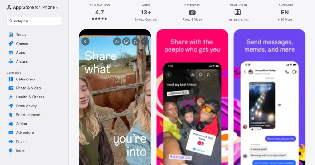 Instagram app store screenshots